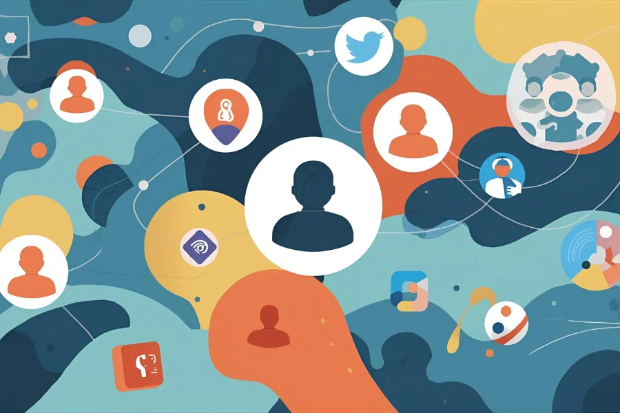 Concept illustration of orbiting behavior in social media and relationships.